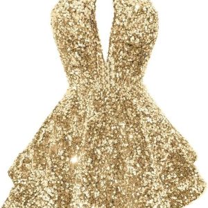 Halter Sequin Homecoming Dresses Short Sparkly Glitter Cutout Mini Backless Tight Bodycon Prom Cocktail Dresses for Women